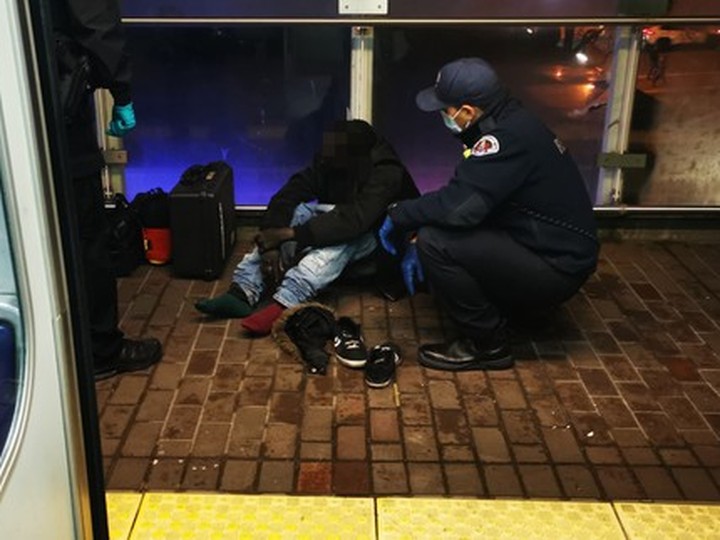  Photo of a man who had overdosed on SkyTrain in New Westminster after naloxone kicked in on Jan. 1, 2023. The man’s face has been blurred by the photographer for reasons of privacy.