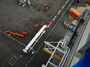 The terminus for the Coastal GasLink natural gas pipeline is seen at the LNG Canada export terminal under construction in Kitimat, B.C., on Wednesday, September 28, 2022. The company that is building a natural gas pipeline across British Columbia has been fined for a third time for not following the requirements of its environmental assessment certificate.