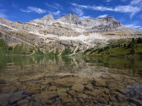 A view of Hidden Lake in Banff National Park near Lake Louise is shown on Friday, Sept. 1, 2022. Parks Canada has announced infrastructure upgrades in the four mountain national parks in Alberta and British Columbia.