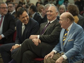 Glen Clark (middle, with Jim Pattison, right) at the announcement of the new St. Paul's Hospital in 2019.