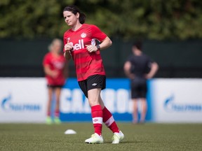 Canada's Diana Matheson jogs during a FIFA Women's World Cup soccer practice session in Vancouver on June 24, 2015.&ampnbsp;Matheson's to-do list keeps growing. But so does support for her planned Canadian women's professional soccer league.