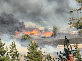 Lytton fires on June 30, 2021, seen from the west side of the Fraser River.