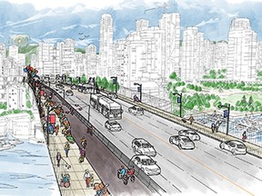 An artist's rendering of the proposed bike lane and pedestrian path on the Granville Bridge.