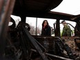 Defence Minister Anita Anand visits an exhibit of destroyed Russian military equipment in St. Michael's Square, in Kyiv, Ukraine on Jan. 18, 2023.