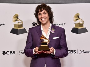 Tobias Jesso Jr. poses with the Songwriter of the Year, Non Classical Award in the press room during the 65th Grammy Awards at Crypto.com Arena on Feb. 5, 2023 in Los Angeles.