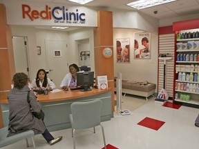 A medical clinic inside a store in New York City.  This model is favored by several corporate owners of medical clinics in Canada.