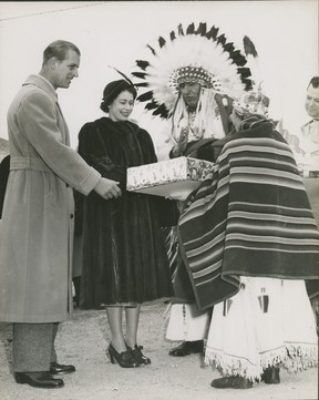 John McGinnis photo of Prince Philip and Queen Elizabeth greeting some First Nations people in Calgary during the Royal Tour of 1951. (She was Princess Elizabeth at the time.)