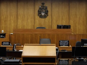 A Court of King's Bench courtroom is shown at the Edmonton Law Courts building on Friday, June 28, 2019. A former medical health officer in Alberta has been found guilty of sexual assault and sexual interference of a child.