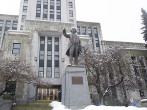 Statue of Capt. George Vancouver at Vancouver city hall.