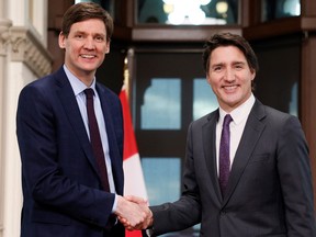 Premier David Eby meets with Prime Minister Justin Trudeau on Parliament Hill on February 1, 2023.