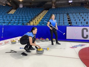 Kelly Middaugh, left, daughter of decorated Canadian curlers Wayne and Sherry Middaugh, is making her debut at the Canadian women's curling championship in Kamloops, B.C., playing lead for Quebec. She's part of the next generation of familiar Canadian curling names landing on the national stage.