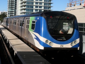 A TransLink's fully automated SkyTrain leaves the Marine Drive Station northbound along the Canada Line on its way to downtown Vancouver's Waterfront Station on Tuesday Oct. 13, 2015. The Tom Braid/Edmonton Sun