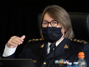 RCMP Commissioner Brenda Lucki at the Public Order Emergency Commission in Ottawa last year. Lucki first announced the RCMP would review the carotid restraint after George Floyd's death in 2020.