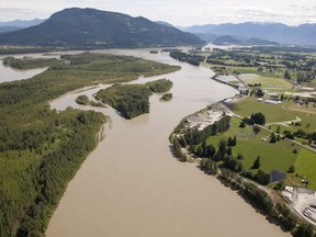 The swollen Fraser River is seen from the air near Chilliwack, B.C. Thursday, June 28, 2012.