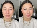 Before (at left) and after Nadia Albano's simply spring break makeup look.