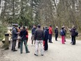 Burnaby's Central Park in Burnaby, B.C., is transformed into a matchmaking corner on weekends, where Chinese-speaking parents gather to find a mate for their single children, as seen here on Feb. 11, 2023.