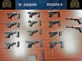 A long-time B.C. biker involved in the Wolf Pack gang is facing new charges in Ottawa while still awaiting trial in a major drug trafficking case in Manitoba. The search of a residence in Ottawa resulted in the discovery of these 12 illegal handguns, a number of prohibited high-capacity magazines, ammunition, and a device used to convert a semi-automatic pistol to fully automatic, RCMP said.