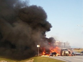 A cellphone image of a small plane that crashed near Vancouver International Airport in Richmond, BC, October, 27, 2011.