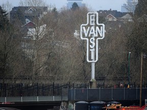 Ongoing construction around the East Van sign.
