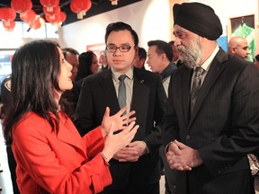 Harjit S. Sajjan, Minister of International Development and Minister responsible for the Pacific Economic Development Agency of Canada (PacifiCan), as he is set to deliver details on funding being made to revitalize Vancouver's historic Chinatown with Carol Lee, Chair, Vancouver Chinatown Foundation and Wilson Miao, Member of Parliament, in Vancouver on February 13, 2023.