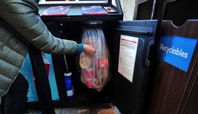 The day of our visit, the collection bags were filled with single-use cups.