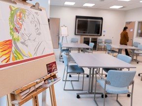 The art therapy room at Red Fish Healing Centre for Mental Health and Addiction in Coquitlam.