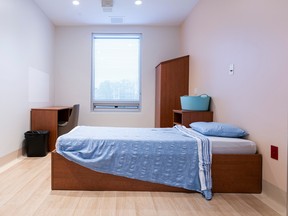 Typical patient’s room at Red Fish Healing Centre for Mental Health & Addiction in Coquitlam.