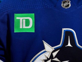 The Vancouver Canucks announced their latest sponsorship deal Saturday, Oct. 22, 2022, adding a TD patch to the front of their home game sweaters. Photo: Canucks