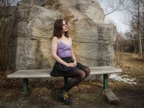 Ophelia Cara (also Ophelia Black) is shown in Calgary, Thursday, March 17, 2022. The woman is suing the Alberta government for newly imposed regulations that would prevent her from taking hydromorphone, a potent opioid that she takes uses times a day to treat a severe opioid use disorder.