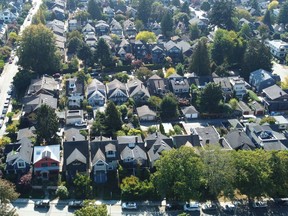 In this photo taken by a drone, the Kitsilano neighbourhood of Vancouver, B.C., is pictured on Monday, Oct. 3, 2022.