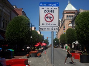 A pedestrian only zone created during the pandemic and other areas in downtown Victoria.