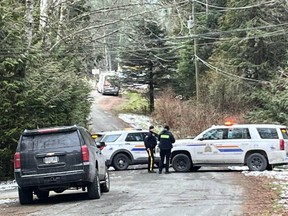 Police set up road blocks in Langford on Saturday as they searched for an armed man. CHEK NEWS Feb. 25, 2023