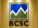 The logo of the British Columbia Securities Commission at its Vancouver offices in a file photo.