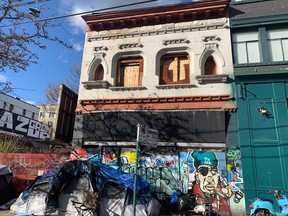 An art nouveau building at 123 East Hastings in Vancouver. The 1901 building may be torn down for the controversial Downtown Eastside street market.