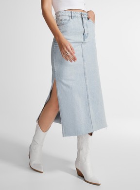 Icone Long light blue denim skirt, $89.