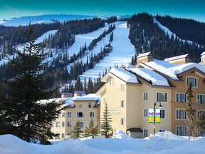 Sun Peaks Resort with the ski hill looming in the background.