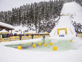 Crossing the slush at the World Ski and Snowboard Festival.