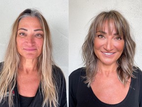 Mariana Krpan was tired of covering her grey roots and was ready for a major style change. On the left is Mariana before her makeover, on the right is her after.