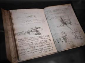 An image of Leonardo da Vinci's, 'Manuscripts of the Institut de France' pictured in Villa La Loggia in Florence, on March 14, 2023.