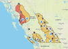 An Avalanche Canada map shows the avalanche danger ratings across B.C. on Thursday. The red areas are considered high risk for avalanche and the orange is considerable. Up-to-date ratings can be found at https://www.avalanche.ca/en/map