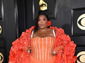 US singer Lizzo arrives for the 65th Annual Grammy Awards.