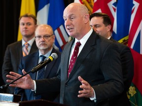 Minister of Public Safety and Solicitor General Mike Farnworth says provinces have been advocating for changes to the bail system for months and he is "encouraged" by the proposed legislative changes that came after meetings in Ottawa last week. Farnworth speaks during the Federal-Provincial-Territorial Ministers press conference on bail reform in Ottawa, on Friday, March 10, 2023.