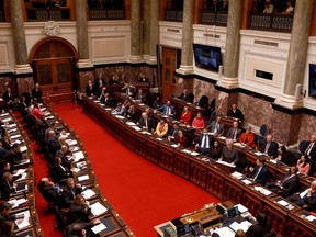Finance Minister Katrine Conroy tables her first budget at the legislature in Victoria, Tuesday, Feb. 28, 2023.