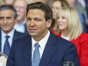 Florida Republican Gov. Ron DeSantis sits with his family before addressing supporters at The Ronald Reagan Presidential Library in Simi Valley, Calif., Sunday, March 5, 2023.