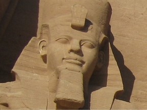 Detail of a statute of the Ancient Egyptian Pharaoh Ramses II, at Abu Simbel in southern Egypt.