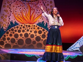 Andrea Menard performs Rubaboo on the Granville Island Stage March 30-April 30. Pictured here is Menard in Rubaboo, 2023, at the Grand Theatre in London, Ont.