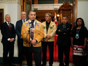 Regional Chief Terry Teegee speaks to the media during a news conference in Victoria in 2019.