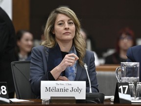 Minister of Foreign Affairs Melanie Joly appears before the Standing Committee on Procedure and House Affairs to answer questions on foreign election interference, on Thursday, March 9, 2023. Joly says Canada denied a visa to a political operative for China last fall.