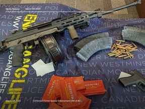 Five men have been arrested and charged and numerous firearms seized after an investigation by the Combined Forces Special Enforcement Unit of British Columbia's (CFSEU-BC'S) Illegal Firearms Enforcement Team (IFET) into alleged illegal firearms trafficking in communities across B.C.'s Lower Mainland. Photo: CFSEU