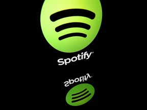 The logo of online streaming music service Spotify displayed on a tablet screen.